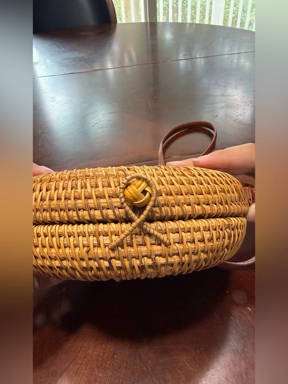 Woven Round Crossbody Bag - Brown